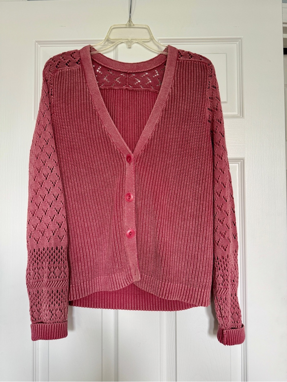 Sundance Rose Pink V-Neck Knit Button Cardigan